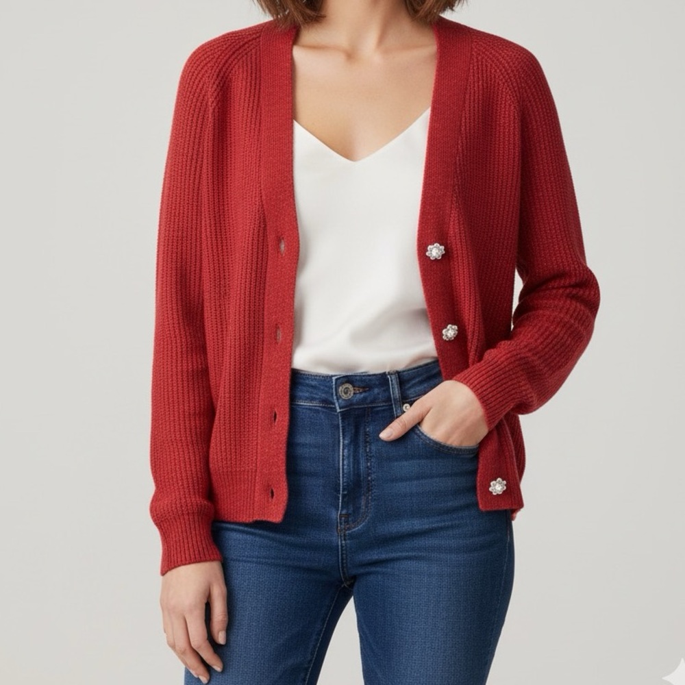 Lane Bryant‎ 14/16 Sweater Cardigan Pearl Button Flower
